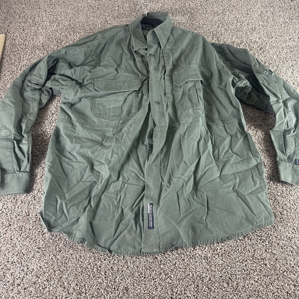 5.11 Tactical Shirt Mens‎ XL Green Long Sleeve Utility Button Up